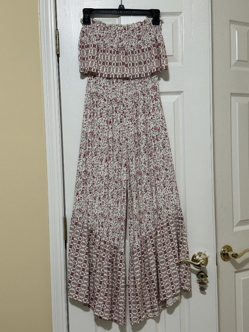 JAPNA Strapless Jumpsuit Floral Print Red Cream Size XS